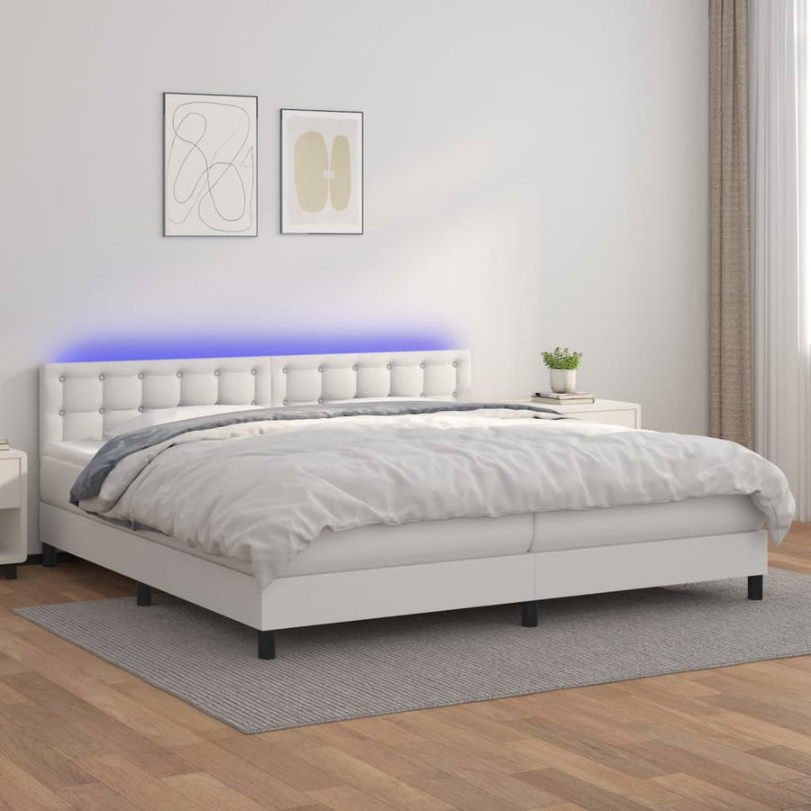 Boxspring Met Matras En Led Kunstleer Wit 200 x 200 cm Knopen