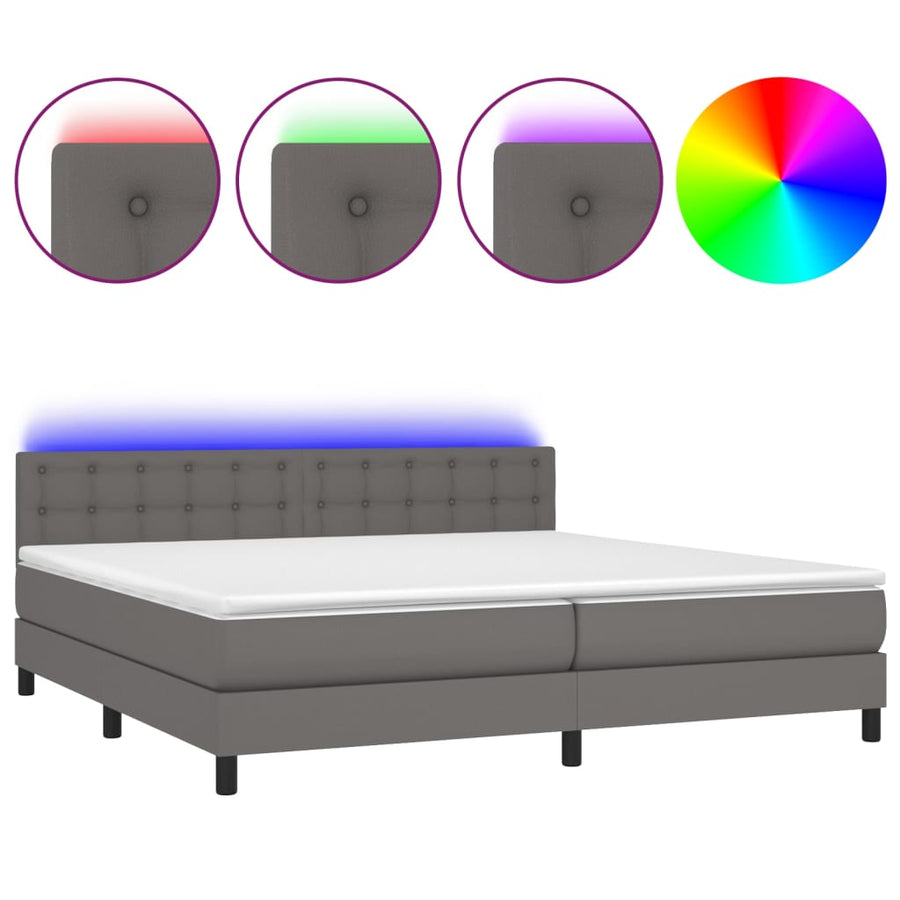 Boxspring Met Matras En Led Kunstleer Grijs 200 x 200 cm Knopen