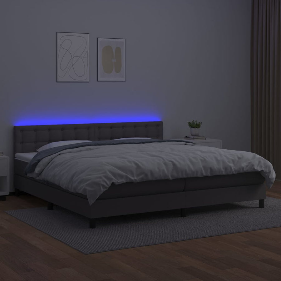 Boxspring Met Matras En Led Kunstleer Grijs 200 x 200 cm Knopen