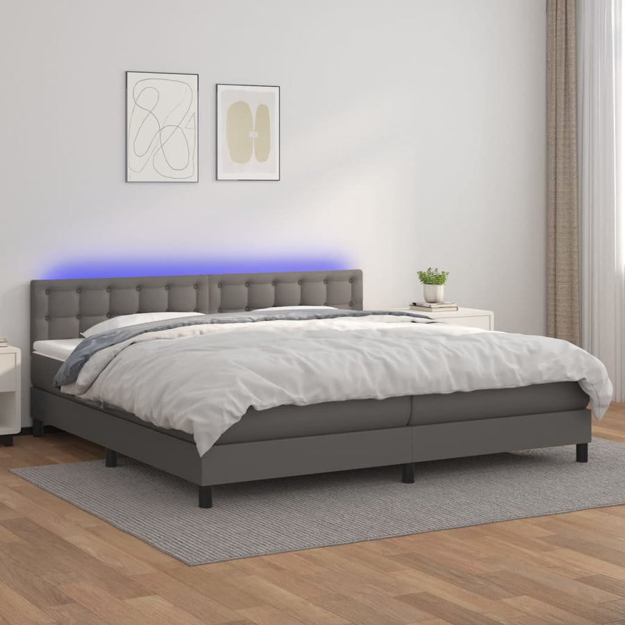 Boxspring Met Matras En Led Kunstleer Grijs 200 x 200 cm Knopen