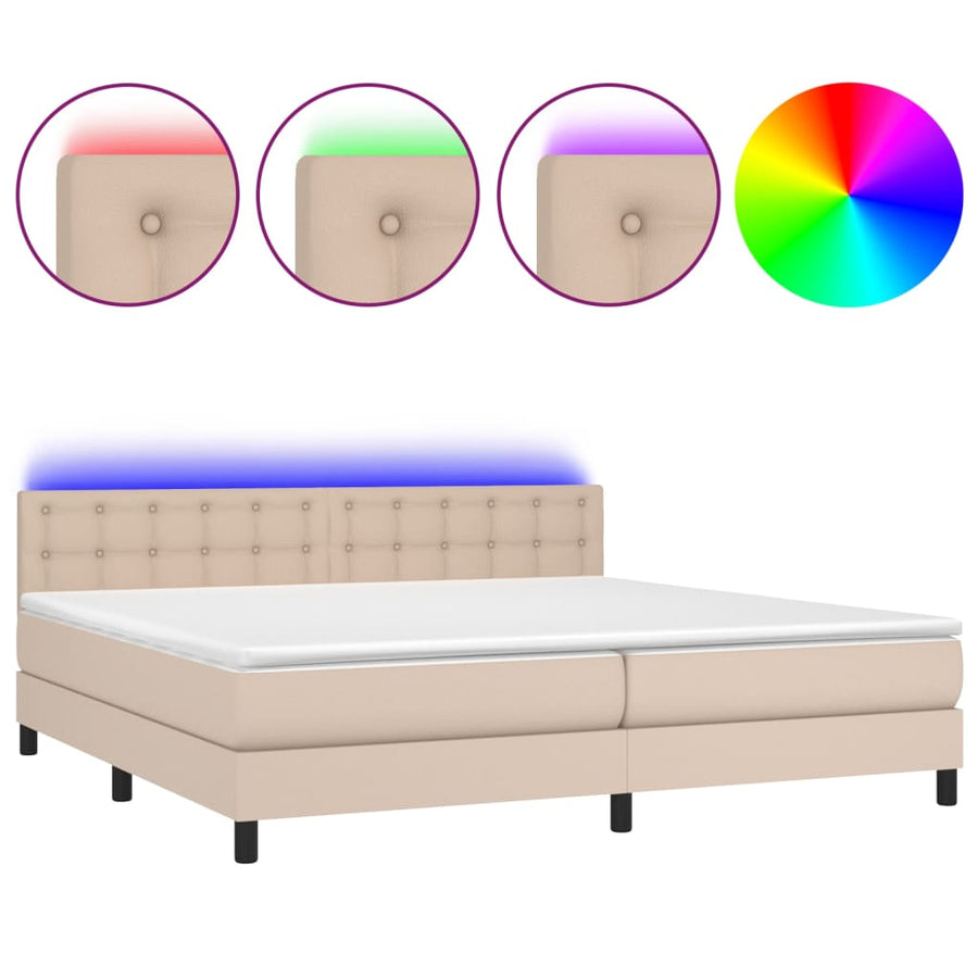 Boxspring Met Matras En Led Kunstleer Kleur 200X200Cm 200 x 200 cm