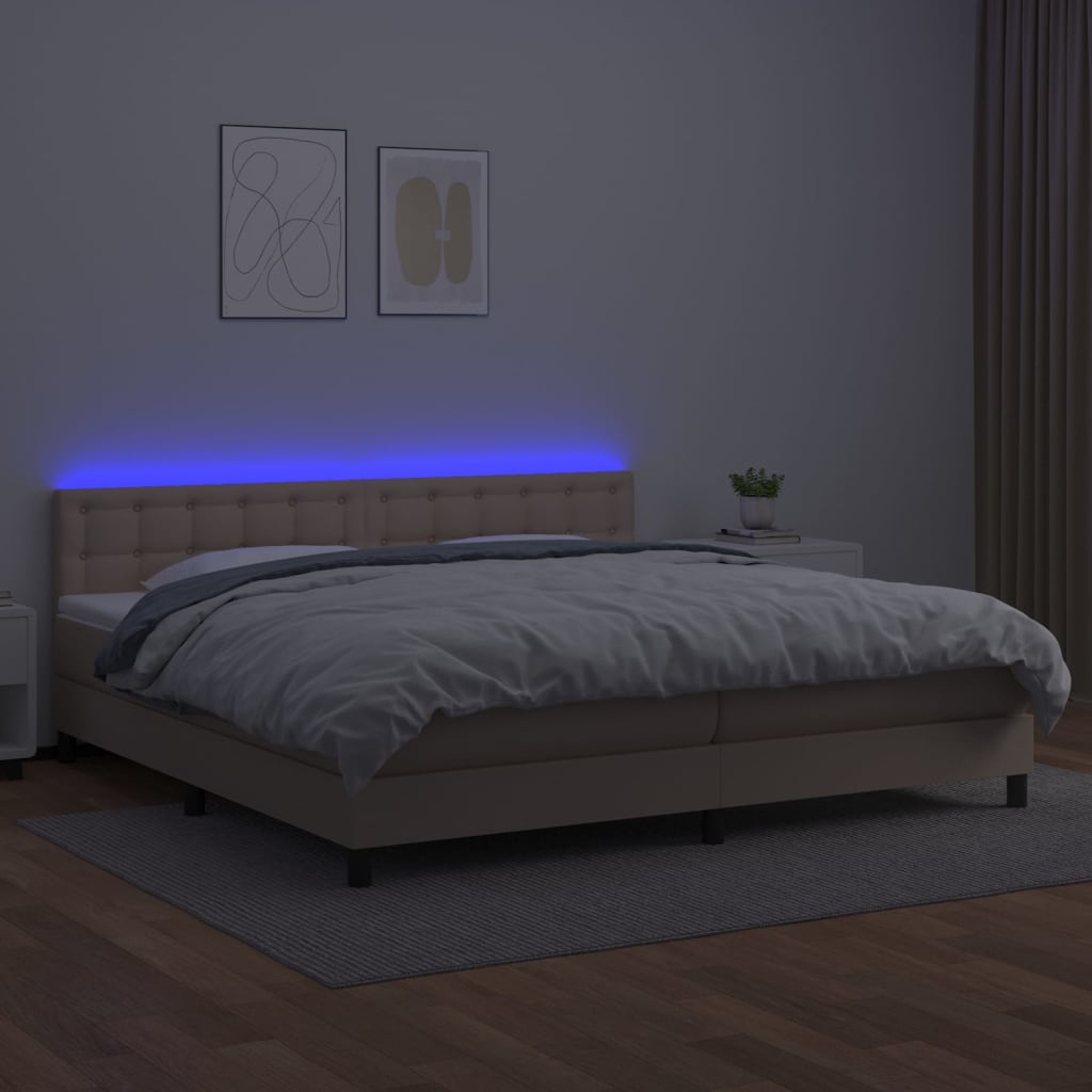 Boxspring Met Matras En Led Kunstleer Kleur 200X200Cm 200 x 200 cm