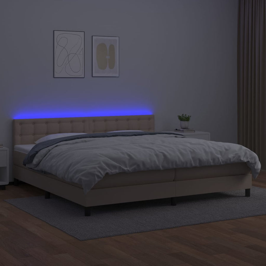 Boxspring Met Matras En Led Kunstleer Kleur 200X200Cm 200 x 200 cm