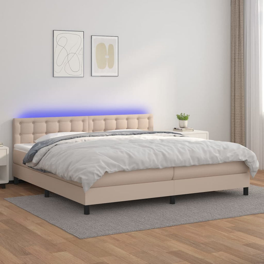 Boxspring Met Matras En Led Kunstleer Kleur 200X200Cm 200 x 200 cm