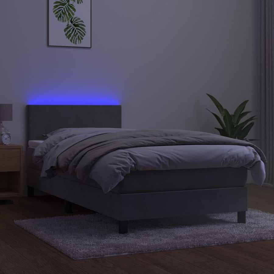 Boxspring Met Matras En Led Fluweel Lichtgrijs 80 x 200 cm Effen ontwerp
