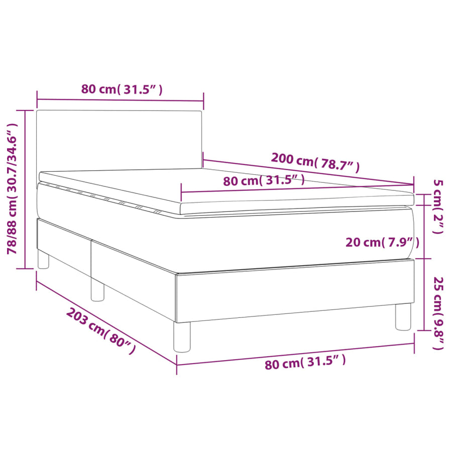 Boxspring Met Matras En Led Fluweel Lichtgrijs 80 x 200 cm Effen ontwerp