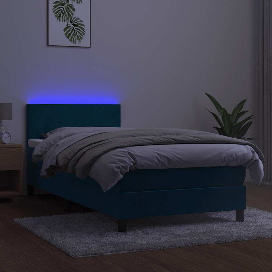 Boxspring met matras en LED fluweel donkerblauw 80x200 cm