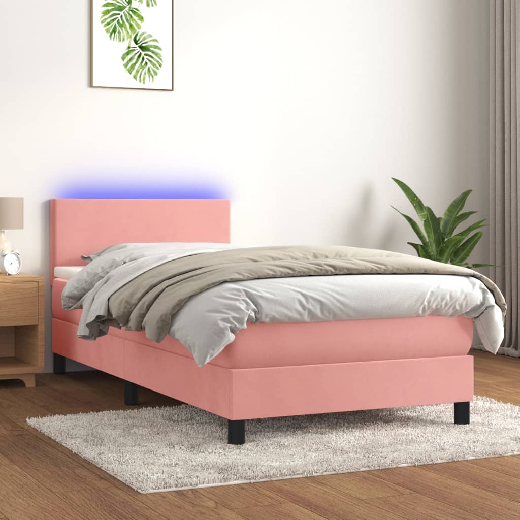Boxspring met matras en LED fluweel roze 80x200 cm 80 x 200 cm Effen ontwerp