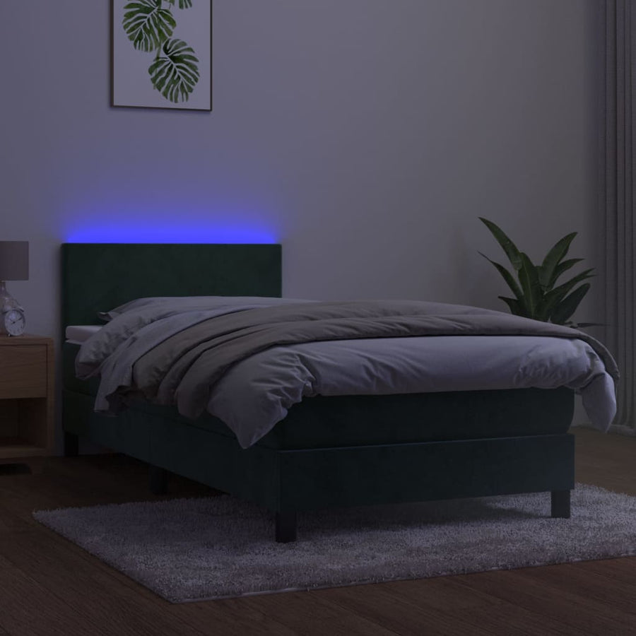 Boxspring met matras en LED fluweel donkergroen 90x190 cm 90 x 190 cm Donkergroen