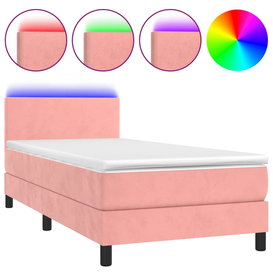 Boxspring met matras en LED fluweel roze 90x190 cm 90 x 190 cm Effen ontwerp