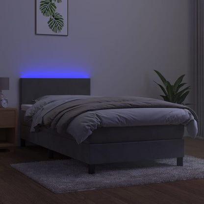 Boxspring Met Matras En Led Fluweel Lichtgrijs 90 x 200 cm Effen ontwerp