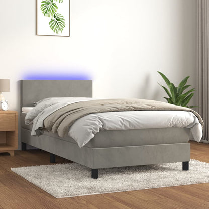 Boxspring Met Matras En Led Fluweel Lichtgrijs 90 x 200 cm Effen ontwerp