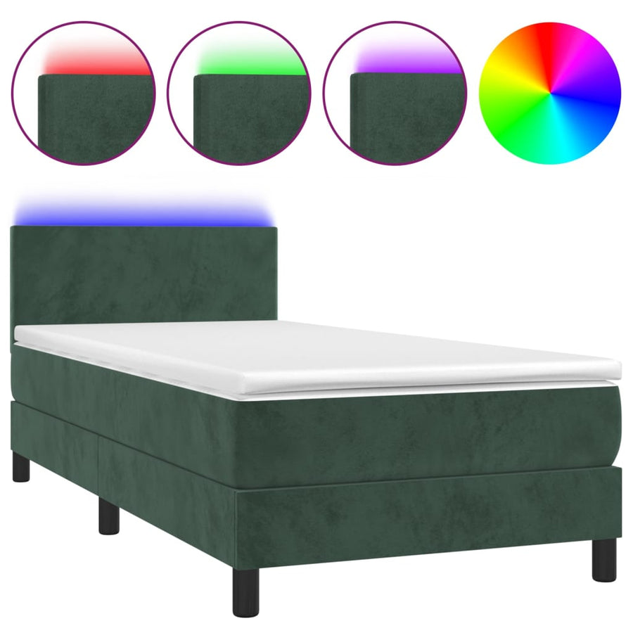 Boxspring met matras en LED fluweel donkergroen 90x200 cm 90 x 200 cm Donkergroen