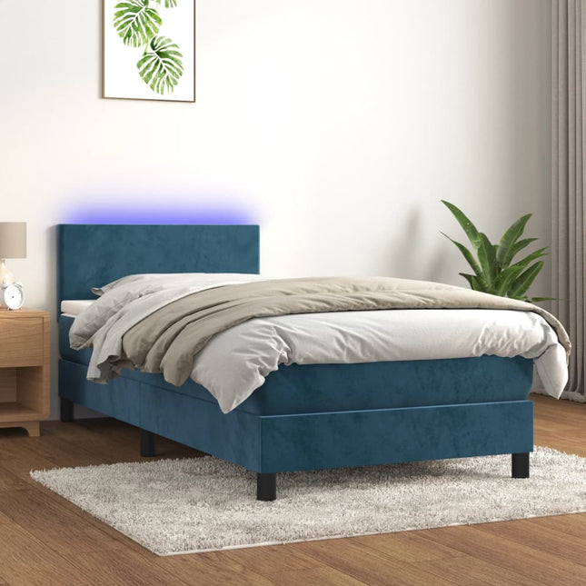 Boxspring met matras en LED fluweel donkerblauw 90x200 cm 90 x 200 cm Donkerblauw