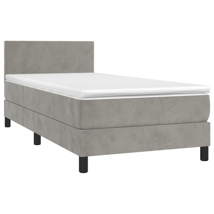 Boxspring Met Matras En Led Fluweel Lichtgrijs 100 x 200 cm Effen ontwerp