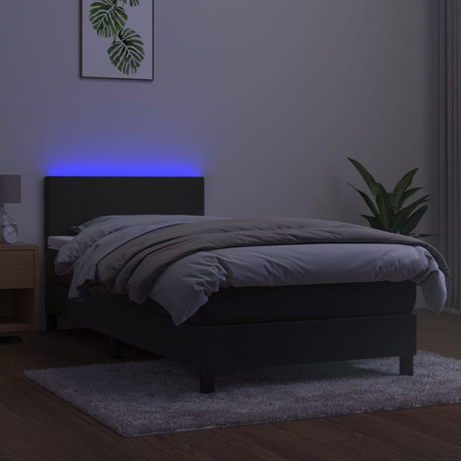 Boxspring Met Matras En Led Fluweel Donkergrijs 100 x 200 cm Effen ontwerp