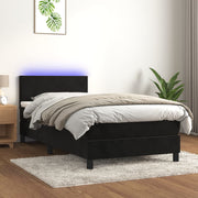 Boxspring met matras 100x200 cm zwart fluweel LED