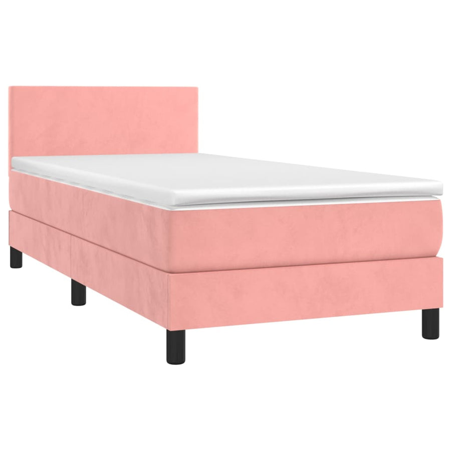 Boxspring Met Matras En Led Fluweel Roze 100 x 200 cm Effen ontwerp