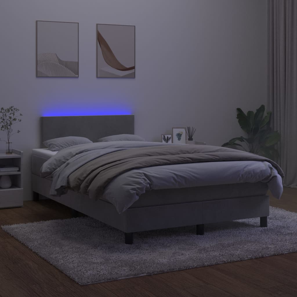 Boxspring Met Matras En Led Fluweel Lichtgrijs 120 x 200 cm Effen ontwerp