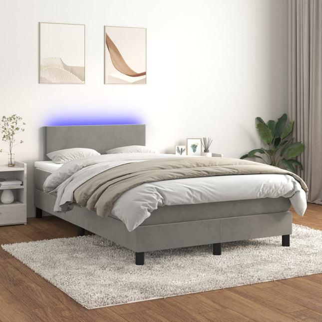 Boxspring Met Matras En Led Fluweel Lichtgrijs 120 x 200 cm Effen ontwerp