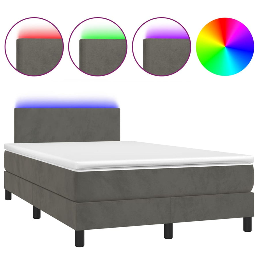 Boxspring Met Matras En Led Fluweel Donkergrijs 120 x 200 cm Effen ontwerp