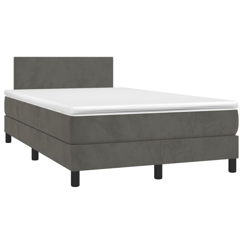 Boxspring Met Matras En Led Fluweel Donkergrijs 120 x 200 cm Effen ontwerp