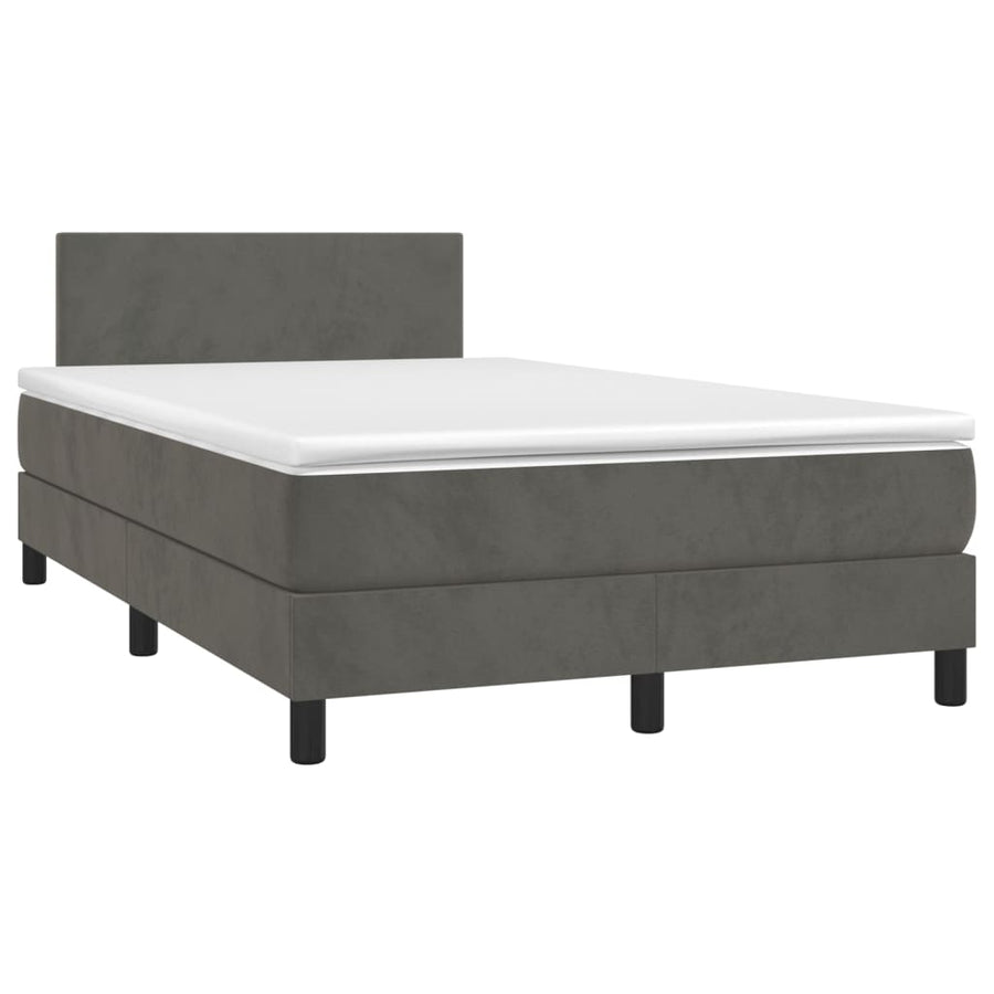 Boxspring Met Matras En Led Fluweel Donkergrijs 120 x 200 cm Effen ontwerp