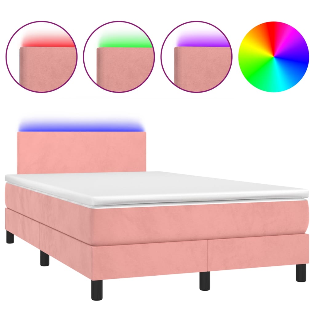Boxspring Met Matras En Led Fluweel Roze 120 x 200 cm Effen ontwerp