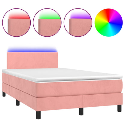 Boxspring Met Matras En Led Fluweel Roze 120 x 200 cm Effen ontwerp