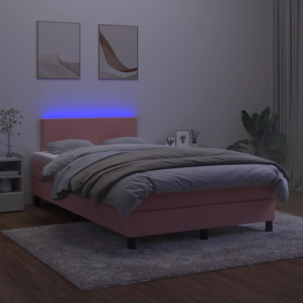 Boxspring Met Matras En Led Fluweel Roze 120 x 200 cm Effen ontwerp