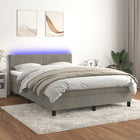 Boxspring Met Matras En Led Fluweel Lichtgrijs 140 x 190 cm Effen ontwerp