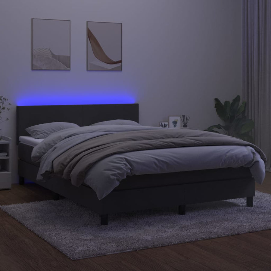 Boxspring Met Matras En Led Fluweel Donkergrijs 140 x 190 cm Effen ontwerp