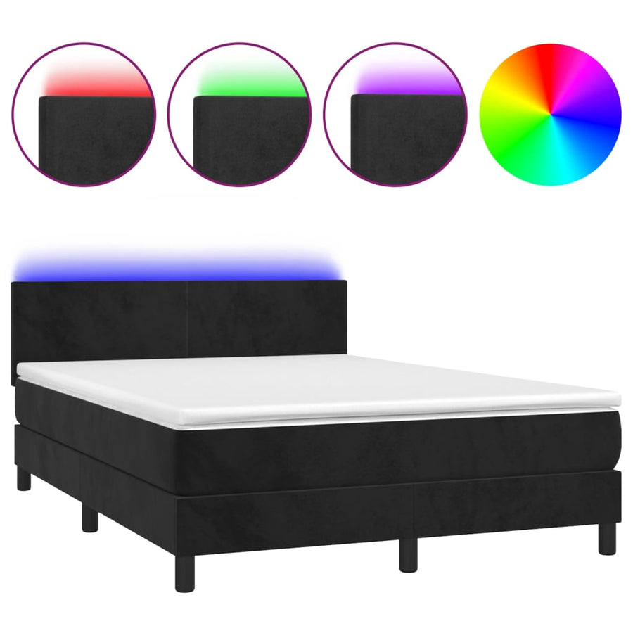 Boxspring met matras en LED fluweel zwart 140x190 cm 140 x 190 cm Effen ontwerp