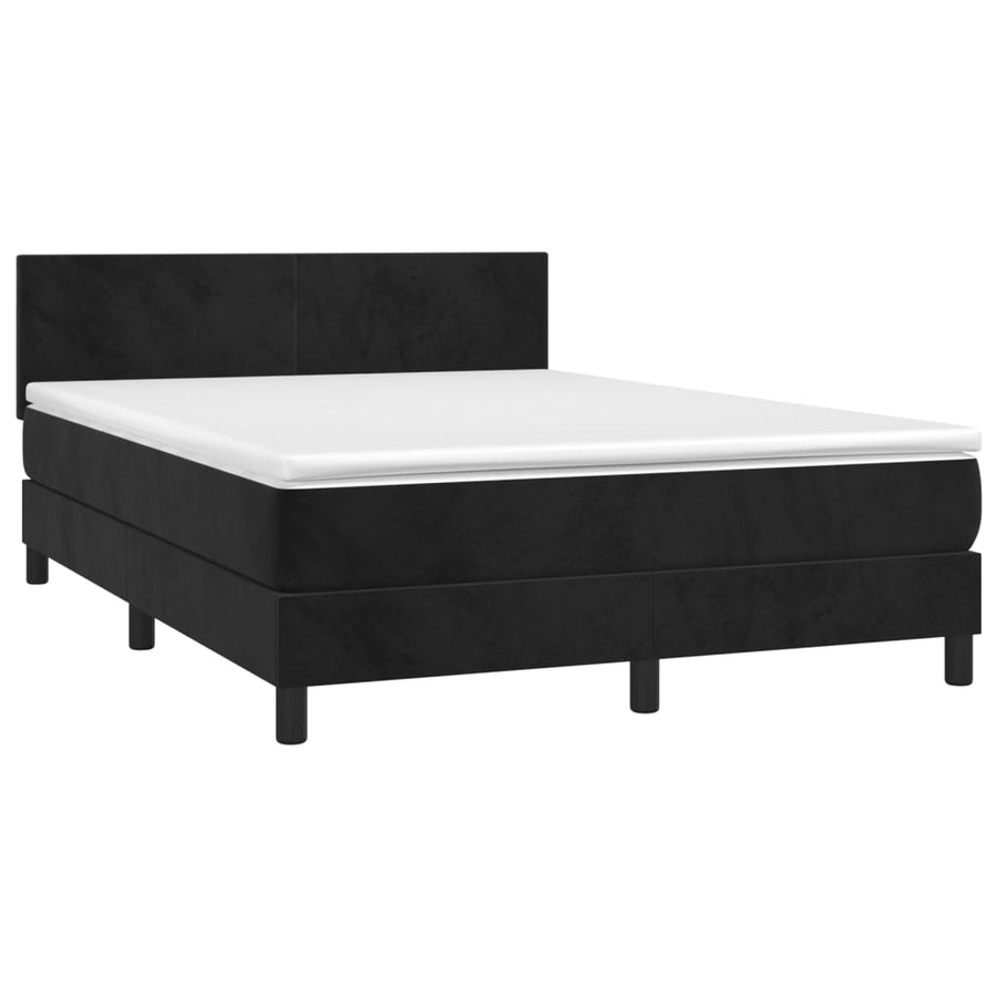 Boxspring met matras en LED fluweel zwart 140x190 cm 140 x 190 cm Effen ontwerp