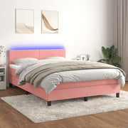 Boxspring 140x190 cm roze fluweel met LED