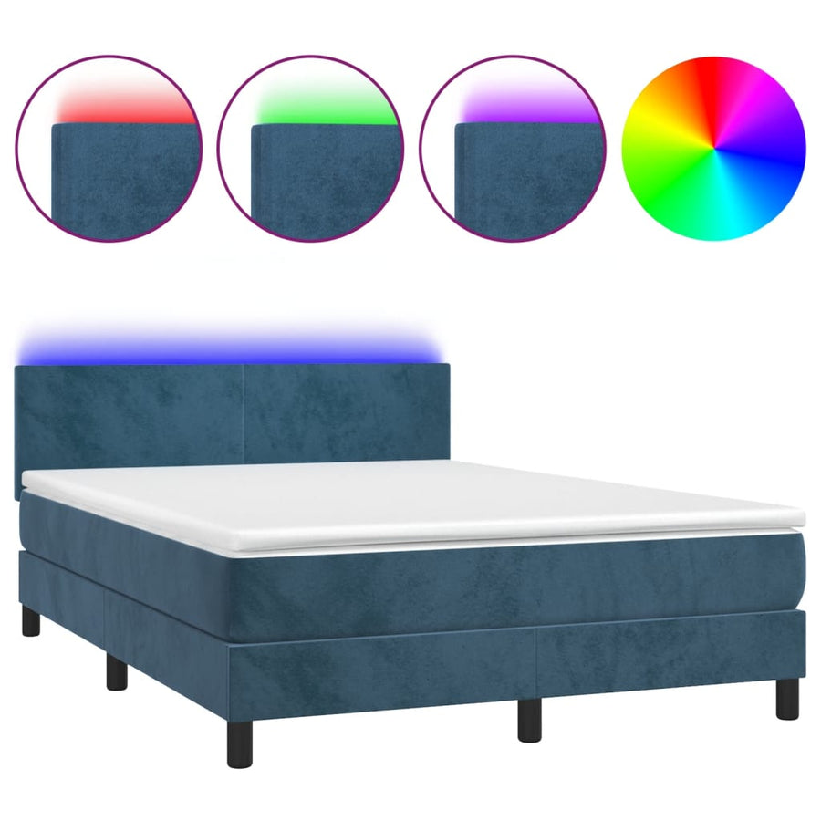 Boxspring met matras en LED fluweel donkerblauw 140x200 cm 140 x 200 cm Effen ontwerp