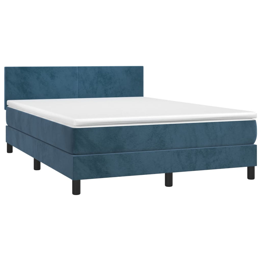 Boxspring met matras en LED fluweel donkerblauw 140x200 cm 140 x 200 cm Effen ontwerp