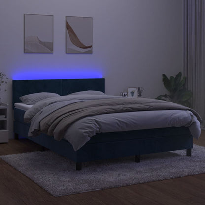 Boxspring met matras en LED fluweel donkerblauw 140x200 cm 140 x 200 cm Effen ontwerp