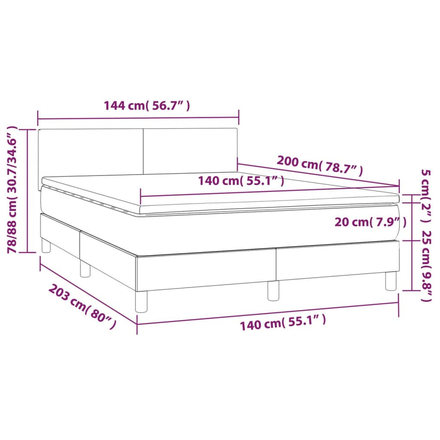 Boxspring met matras en LED fluweel donkerblauw 140x200 cm 140 x 200 cm Effen ontwerp