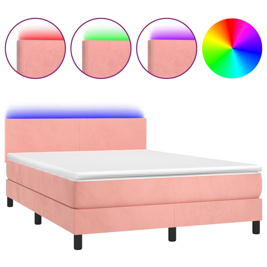 Boxspring met matras en LED fluweel roze 140x200 cm 140 x 200 cm Roze