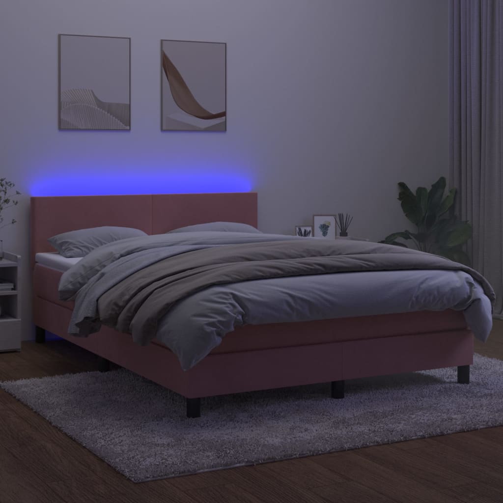 Boxspring met matras en LED fluweel roze 140x200 cm 140 x 200 cm Roze