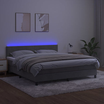 Boxspring Met Matras En Led Fluweel Lichtgrijs 160 x 200 cm Effen ontwerp