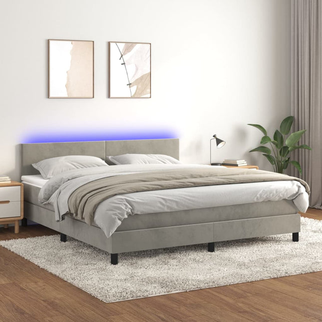 Boxspring Met Matras En Led Fluweel Lichtgrijs 160 x 200 cm Effen ontwerp