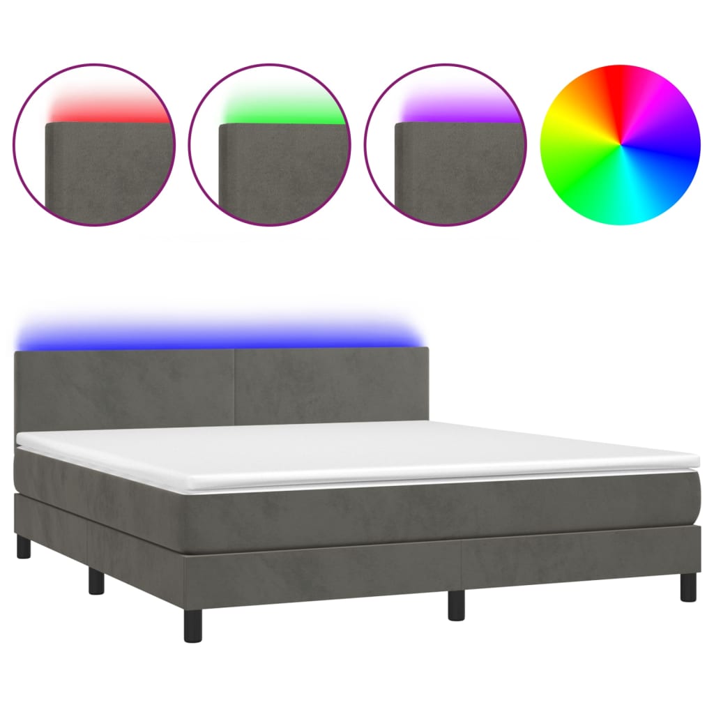 Boxspring Met Matras En Led Fluweel Donkergrijs 160 x 200 cm Effen ontwerp