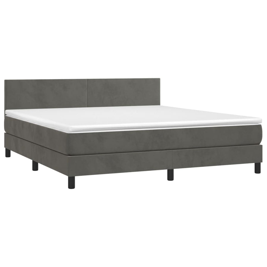 Boxspring Met Matras En Led Fluweel Donkergrijs 160 x 200 cm Effen ontwerp