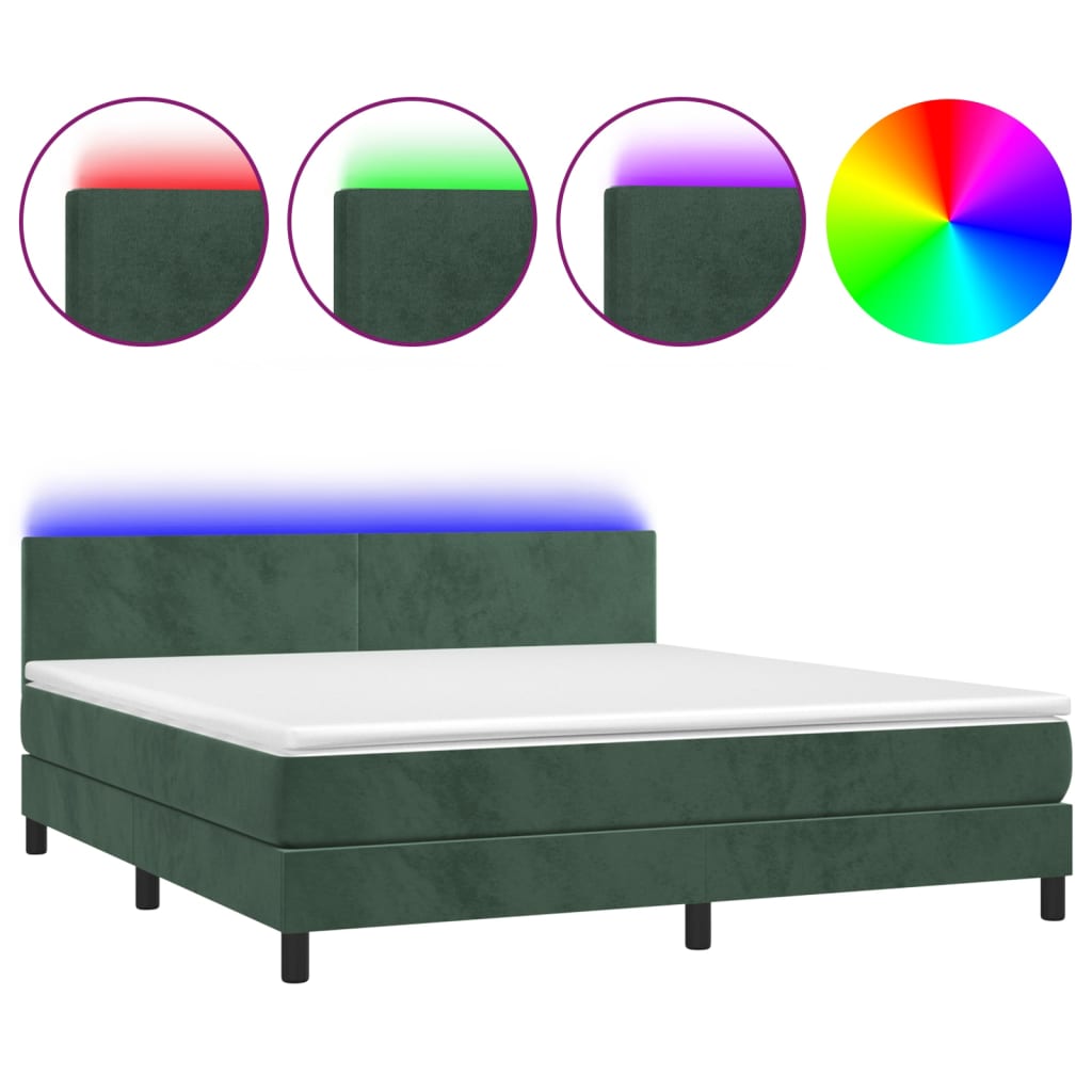 Boxspring met matras en LED fluweel donkergroen 160x200 cm 160 x 200 cm Effen ontwerp