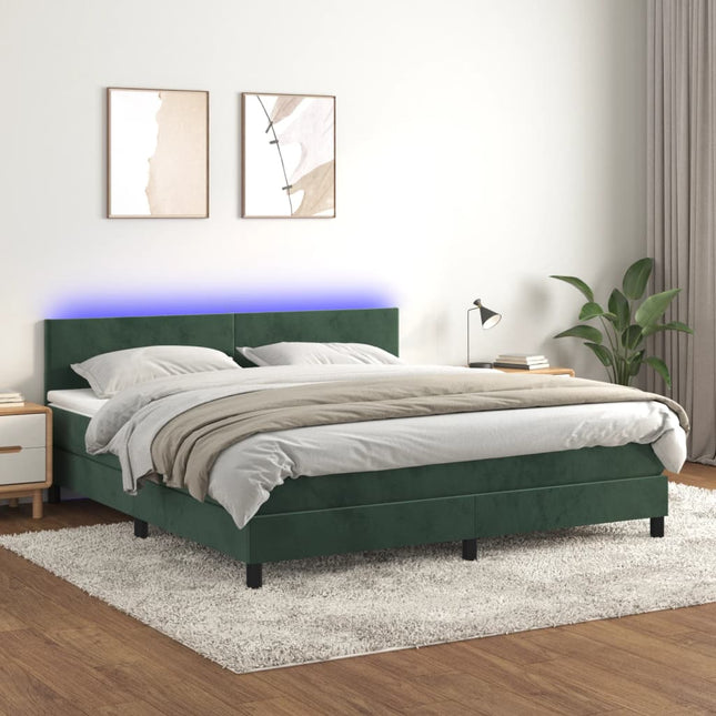 Boxspring met matras en LED fluweel donkergroen 160x200 cm 160 x 200 cm Effen ontwerp