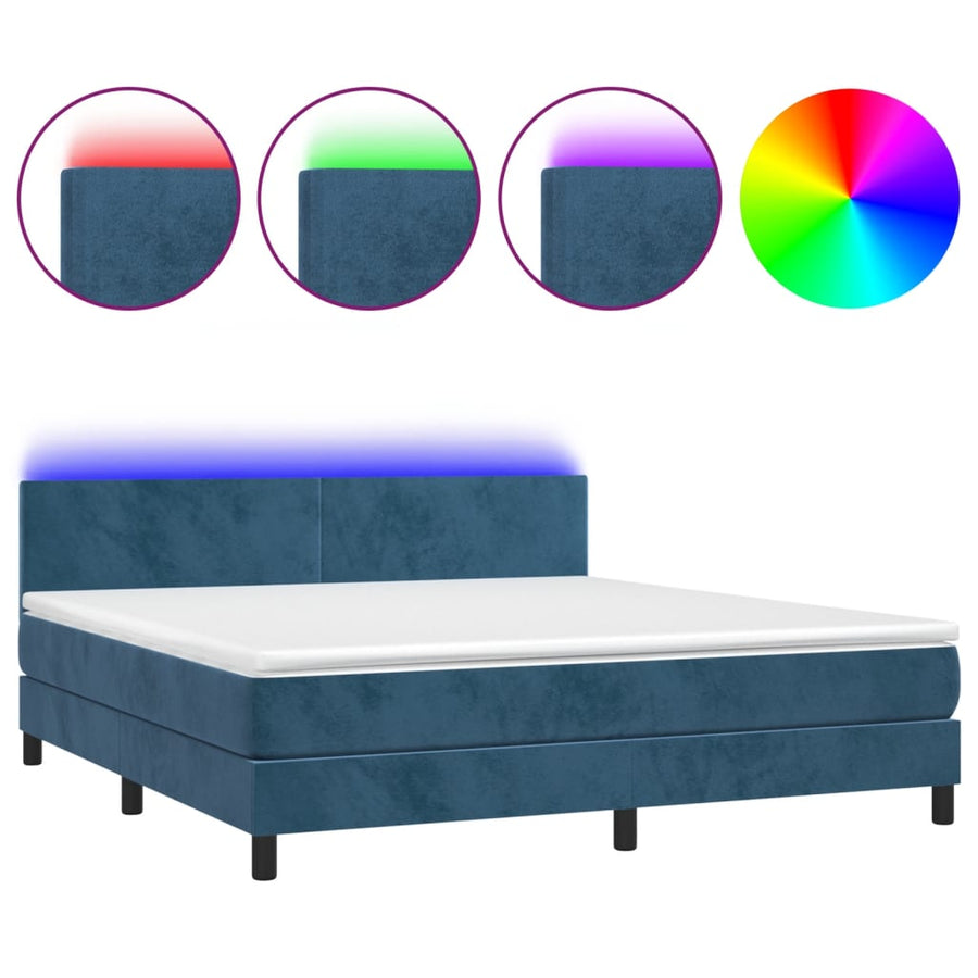 Boxspring met matras en LED fluweel donkerblauw 160x200 cm 160 x 200 cm Effen ontwerp