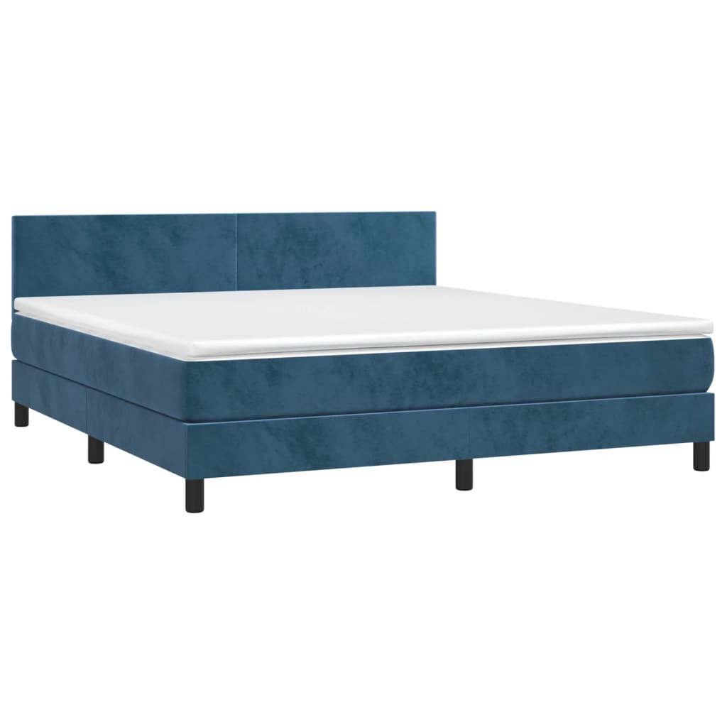 Boxspring met matras en LED fluweel donkerblauw 160x200 cm 160 x 200 cm Effen ontwerp