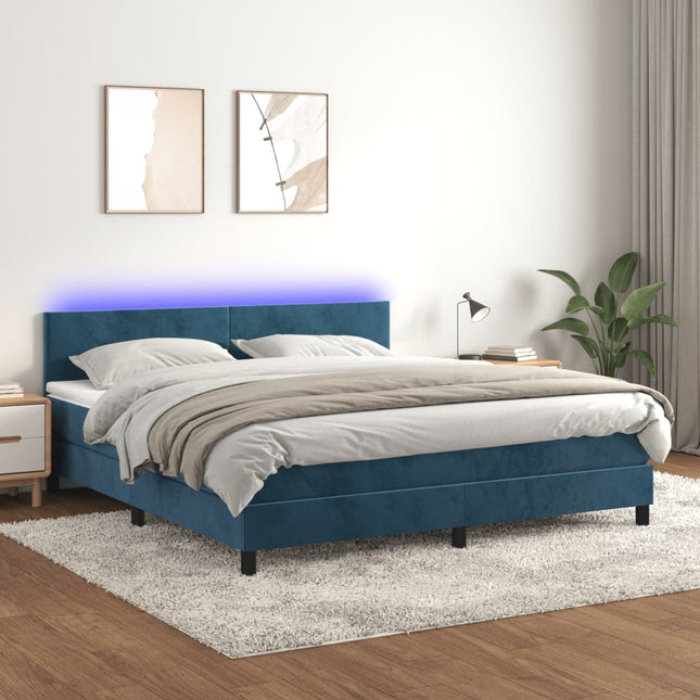 Boxspring met matras en LED fluweel donkerblauw 160x200 cm 160 x 200 cm Effen ontwerp